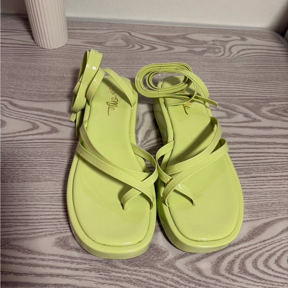 So Me Neon Lime Strappy Flat Sandals